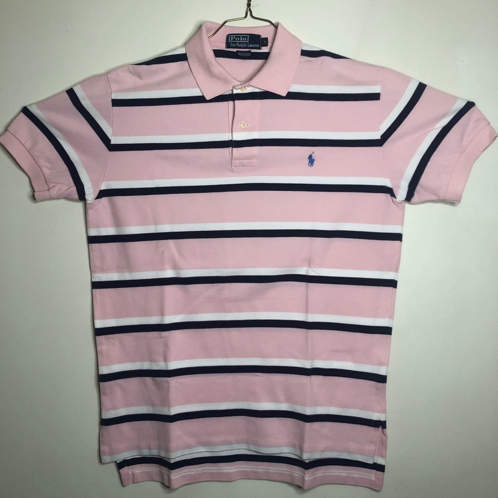 Ralph Lauren Men’s Polo Short Sleeve US M Shirt Pink w/ B&W Stripes NWT